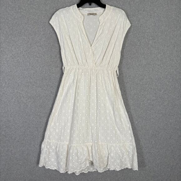 Lungo Larno Dress Small White Tiered Ruffle Knee Eyelet Cottage Boho Coastal‎ - Picture 1 of 8